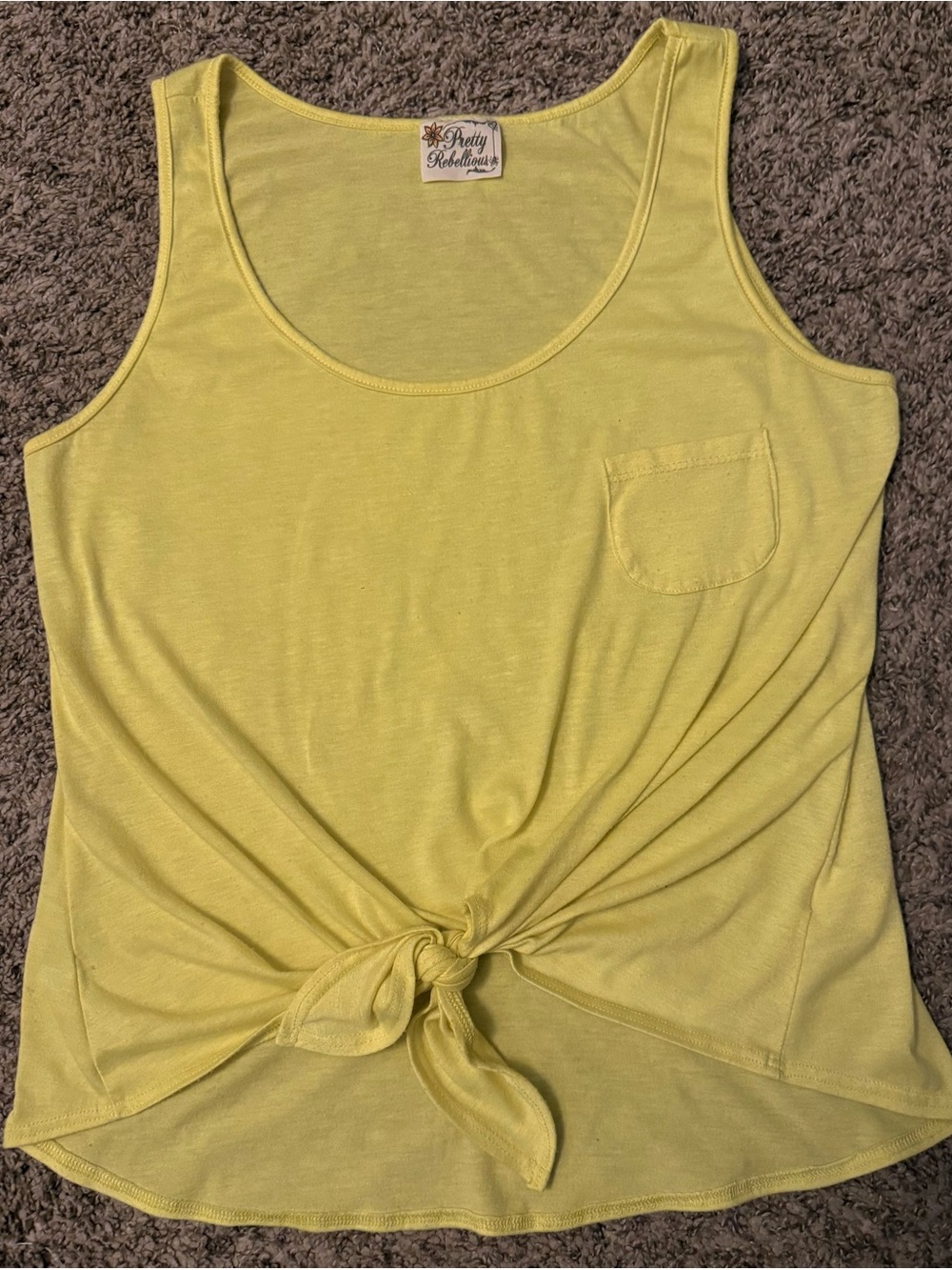 Pretty Rebellious Lemon Yellow Tie-Front Tank Top